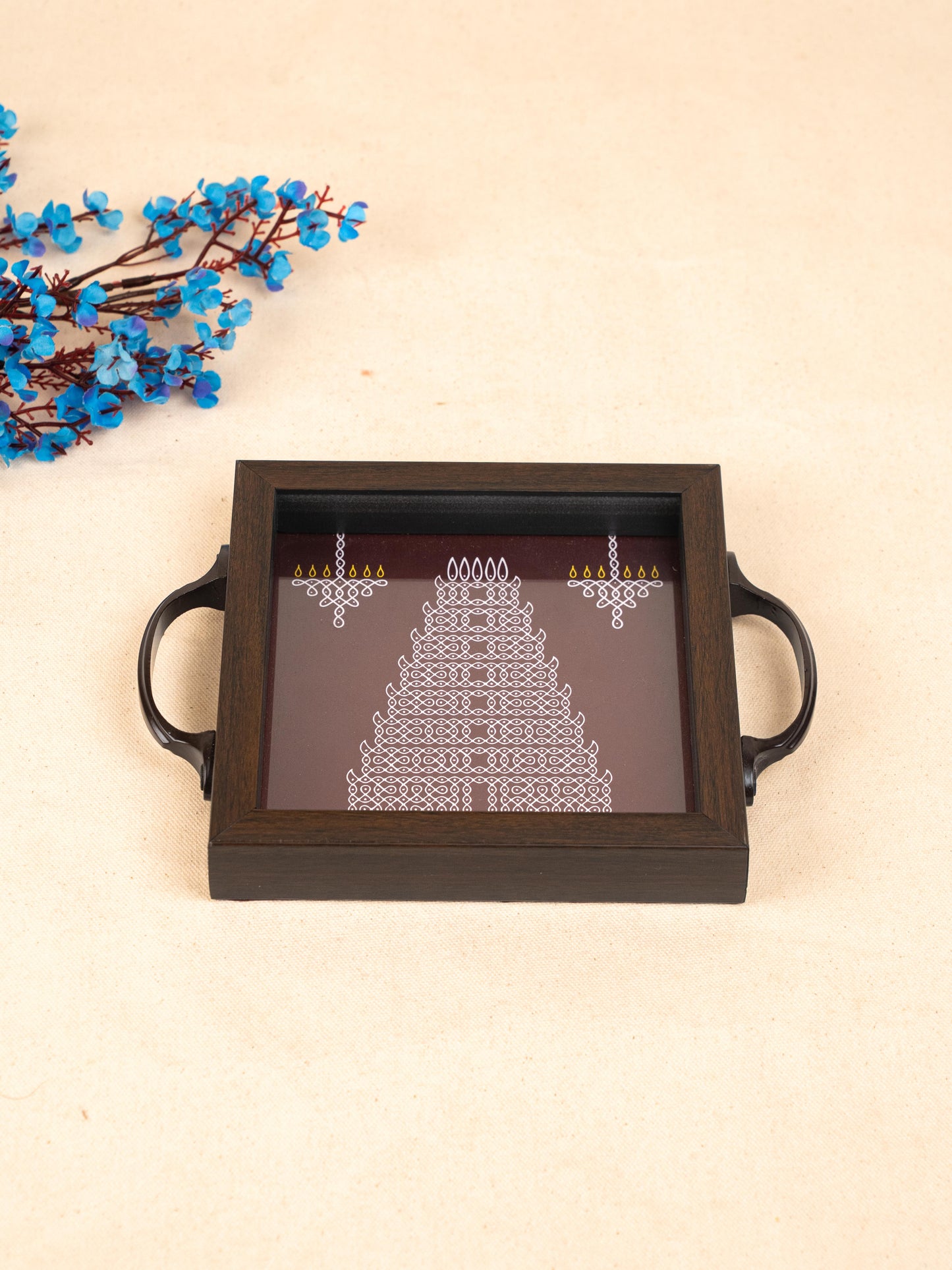 Wooden Tray with Kolam Digital Print - 6x6 inch - WL5124-4