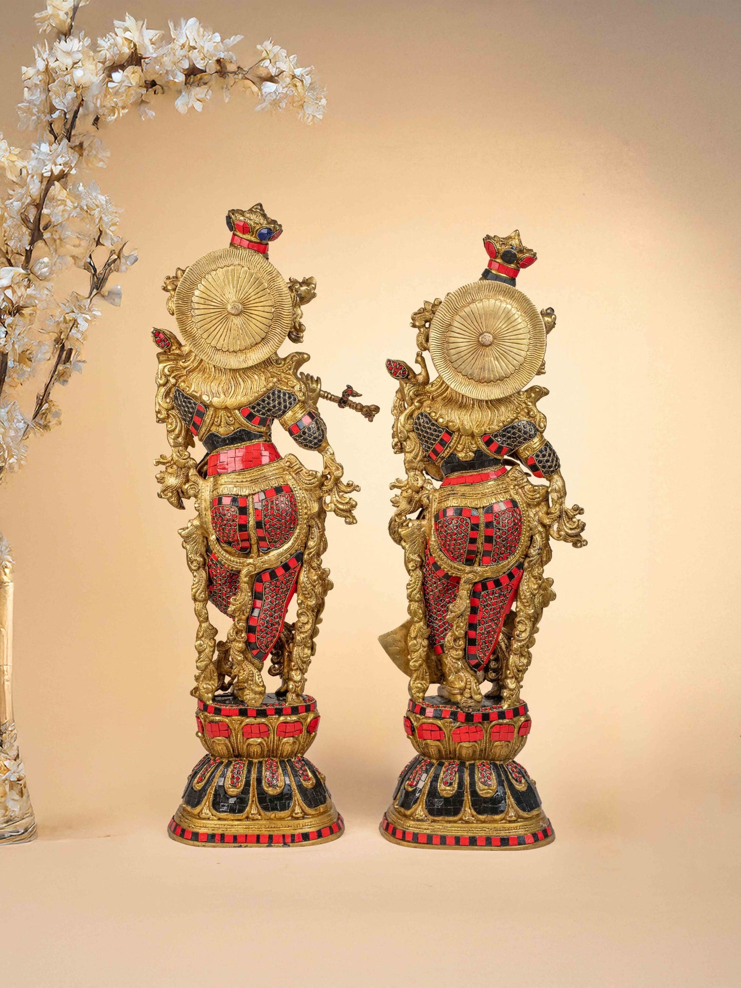 Brass Radha-Krishna Idol with Stone Work  - 27 inch - WL5162