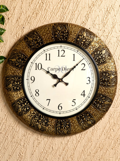 Wall Clocks - Embossed Brass with Peacock Design - 18 inch - WL5174