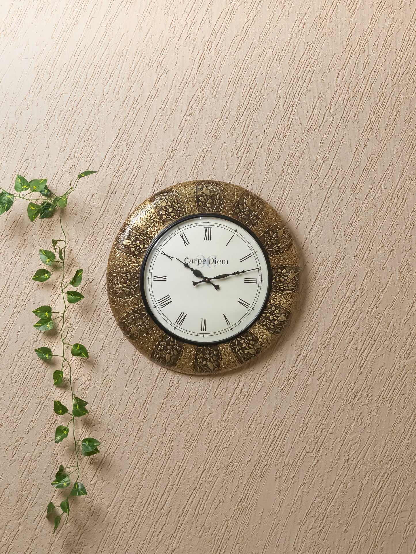 Wall Clocks - Embossed Brass with Peacock Design - 18 inch - WL5174