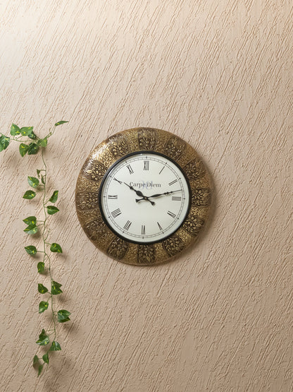 Wall Clocks - Embossed Brass with Peacock Design - 18 inch - WL5174