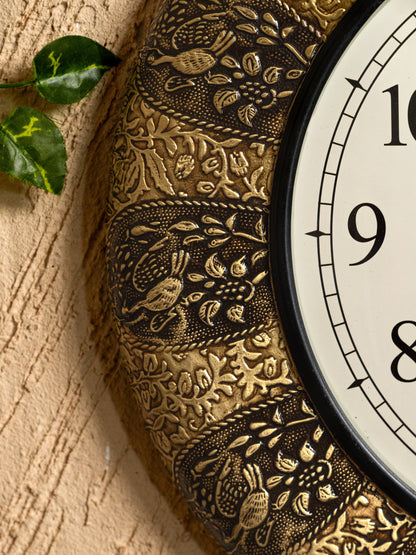 Wall Clocks - Embossed Brass with Peacock Design - 18 inch - WL5174