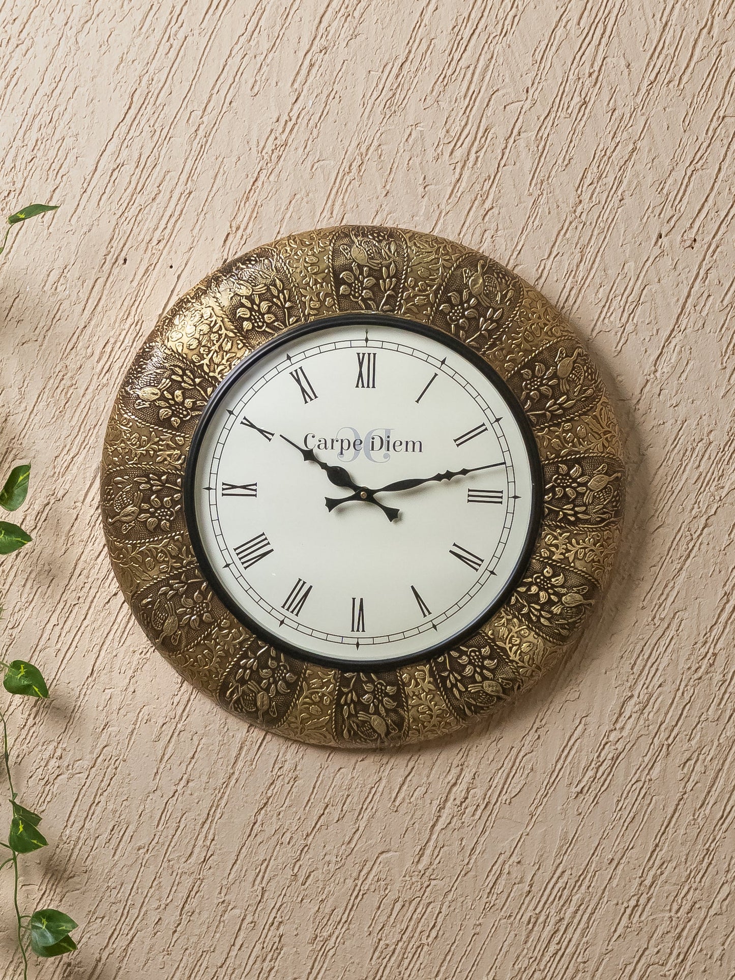 Wall Clocks - Embossed Brass with Peacock Design - 18 inch - WL5174