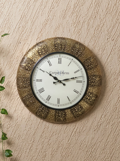 Wall Clocks - Embossed Brass with Peacock Design - 18 inch - WL5174