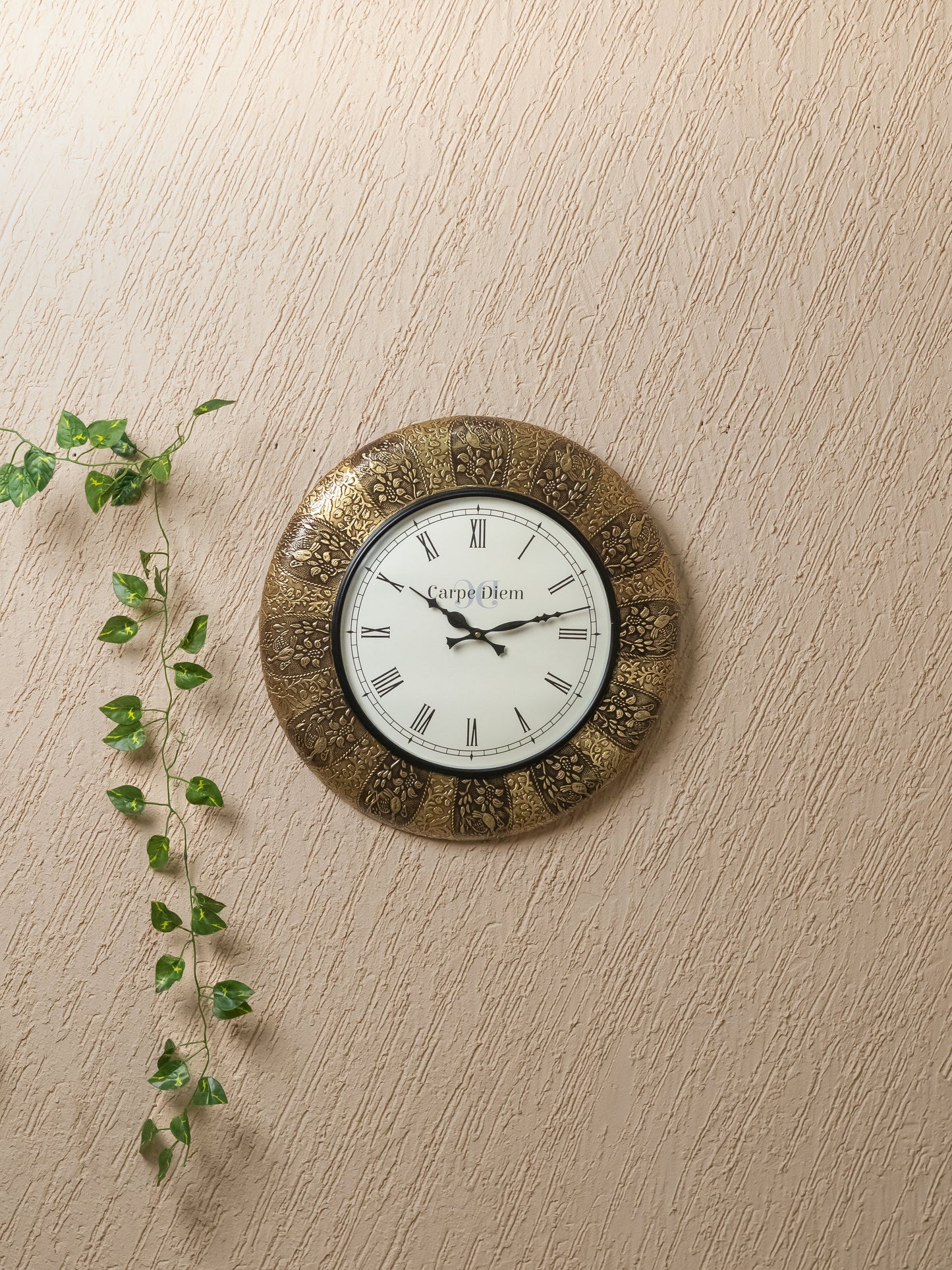 Wall Clocks - Embossed Brass with Peacock Design - 18 inch - WL5174