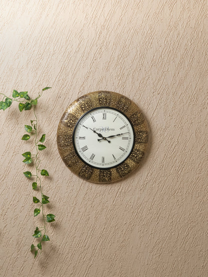 Wall Clocks - Embossed Brass with Peacock Design - 18 inch - WL5174
