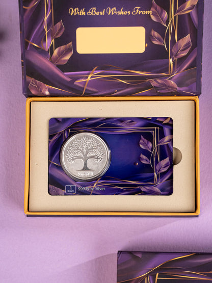 Silver Coin - Kalpavriksha Tree Engraving - 1 Gram - WL5184-1