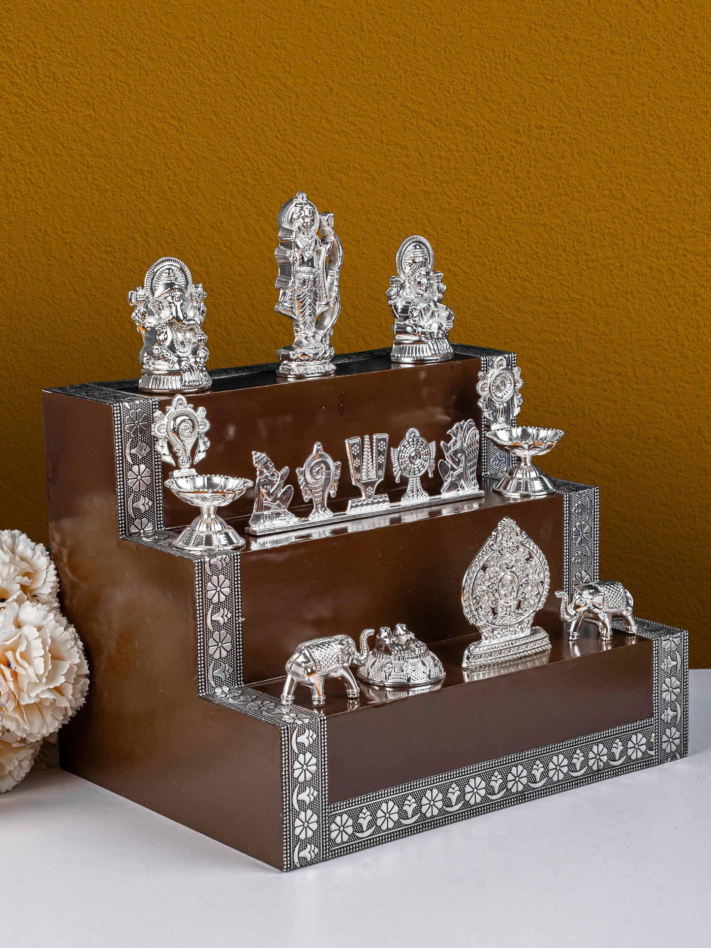 Swarna Golu - Silver Oxidized 3 Step Golu Padi & Zinc Alloy Idols - WL5189-2
