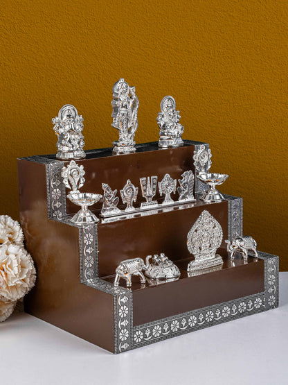 Swarna Golu - Silver Oxidized 3 Step Golu Padi & Zinc Alloy Idols - WL5189-2