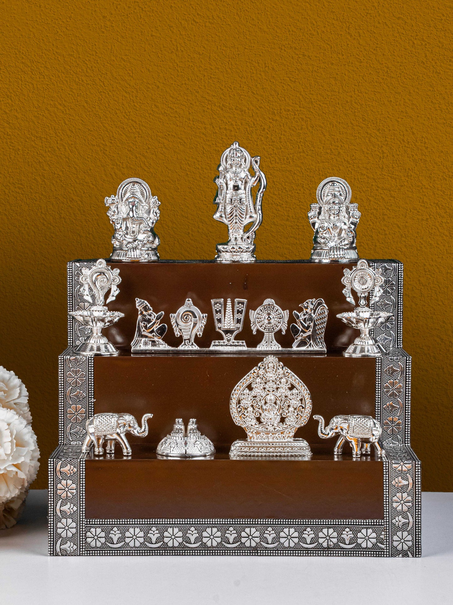 Swarna Golu - Silver Oxidized 3 Step Golu Padi & Zinc Alloy Idols - WL5189-2