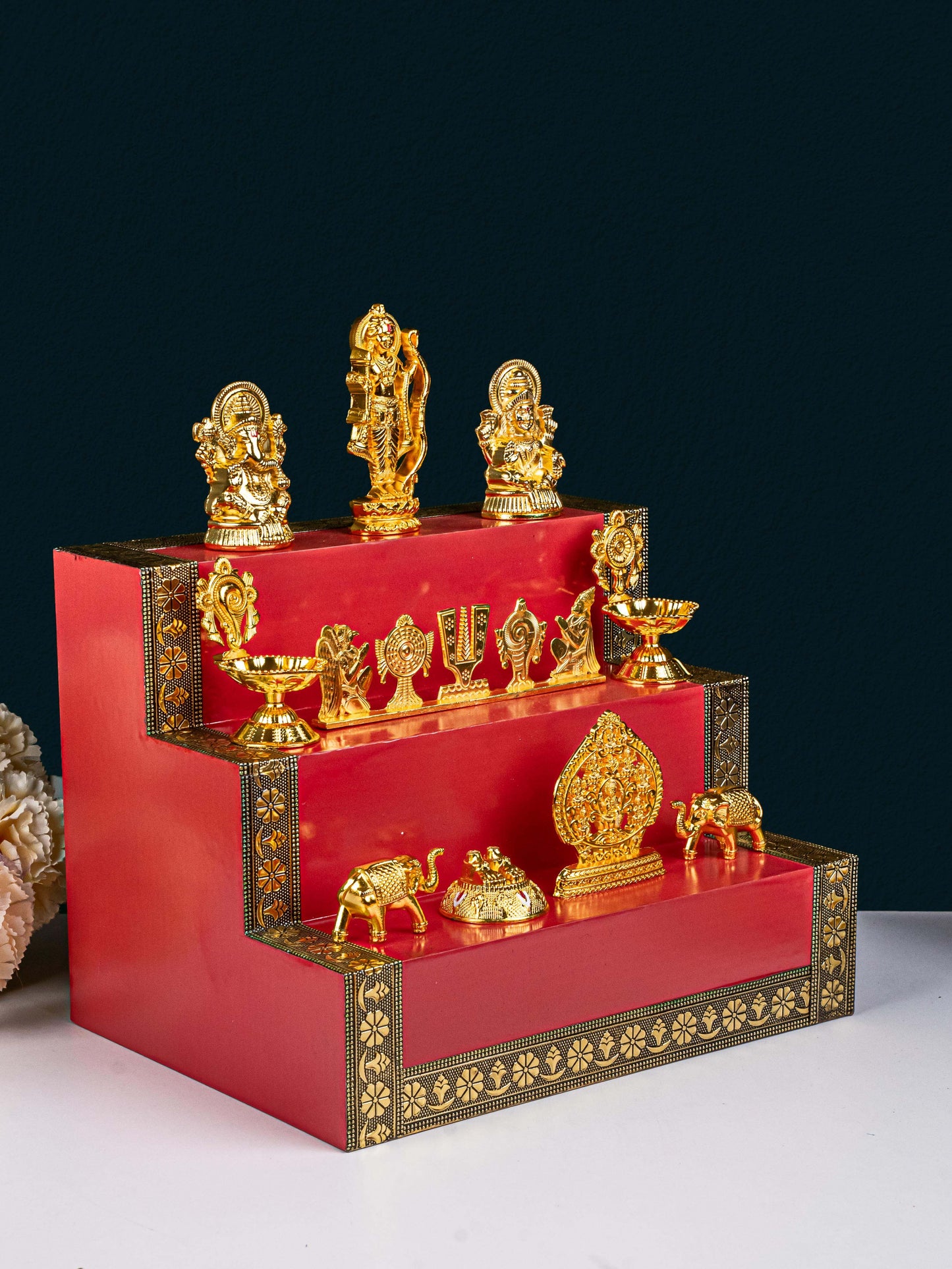 Swarna Golu - Gold Oxidized 3 Step Golu Padi & Zinc Alloy Idols - WL5189-1