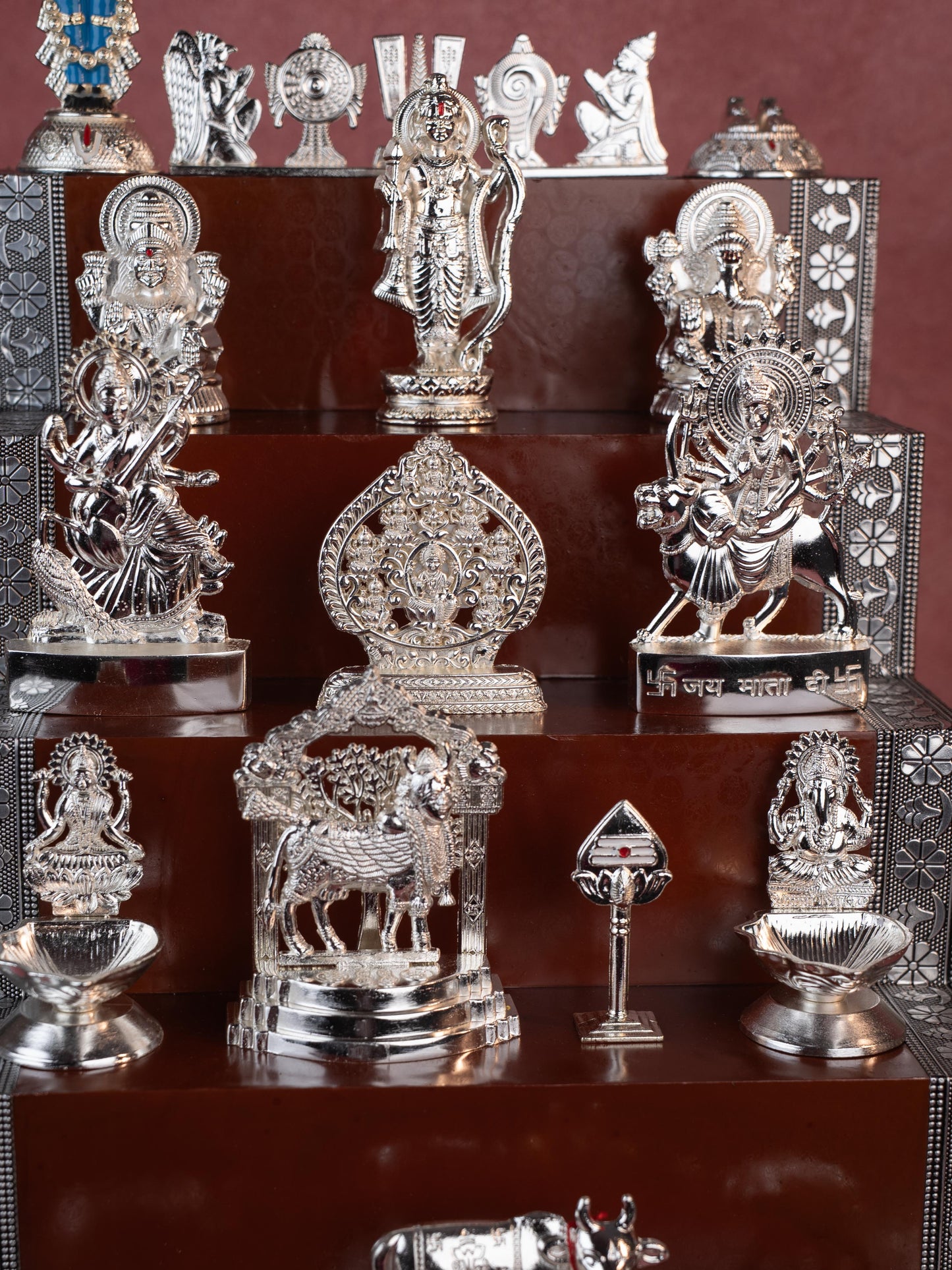 Swarna Golu - Silver Oxidized 5 Step Golu Padi & Zinc Alloy Idols - WL5190-2