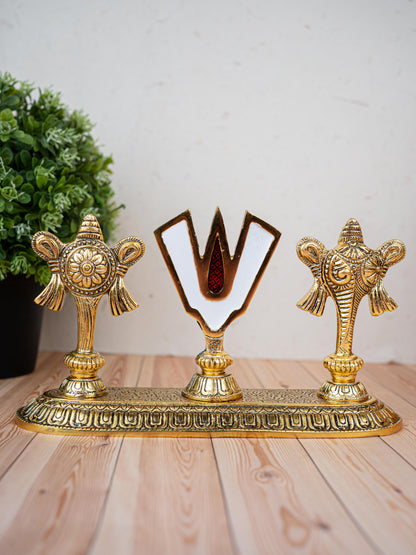 White Metal Shankh Chakra Tilak - 5 inch - Gold - WL5191-1