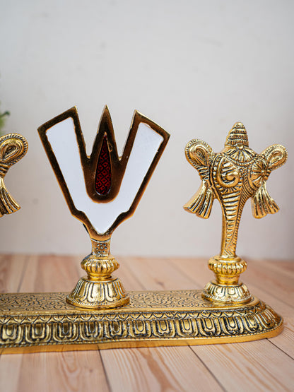 White Metal Shankh Chakra Tilak - 5 inch - Gold - WL5191-1