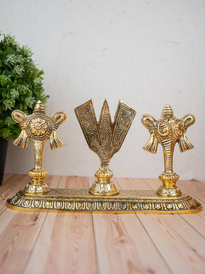 White Metal Shankh Chakra Tilak - 5 inch - Gold - WL5191-1