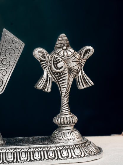 White Metal Shankh Chakra Tilak - 5 inch - Silver - WL5191-2