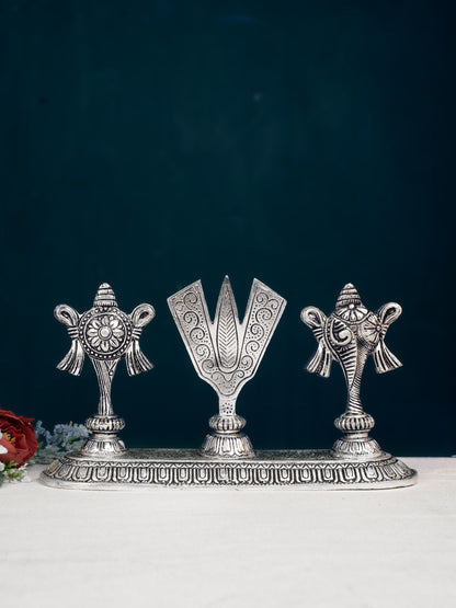 White Metal Shankh Chakra Tilak - 5 inch - Silver - WL5191-2