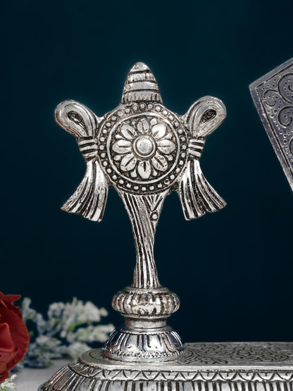 White Metal Shankh Chakra Tilak - 5 inch - Silver - WL5191-2
