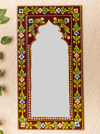 Wooden Handpainted Wall Decor with Mirror - Brown - 18x9 inch - WL5196