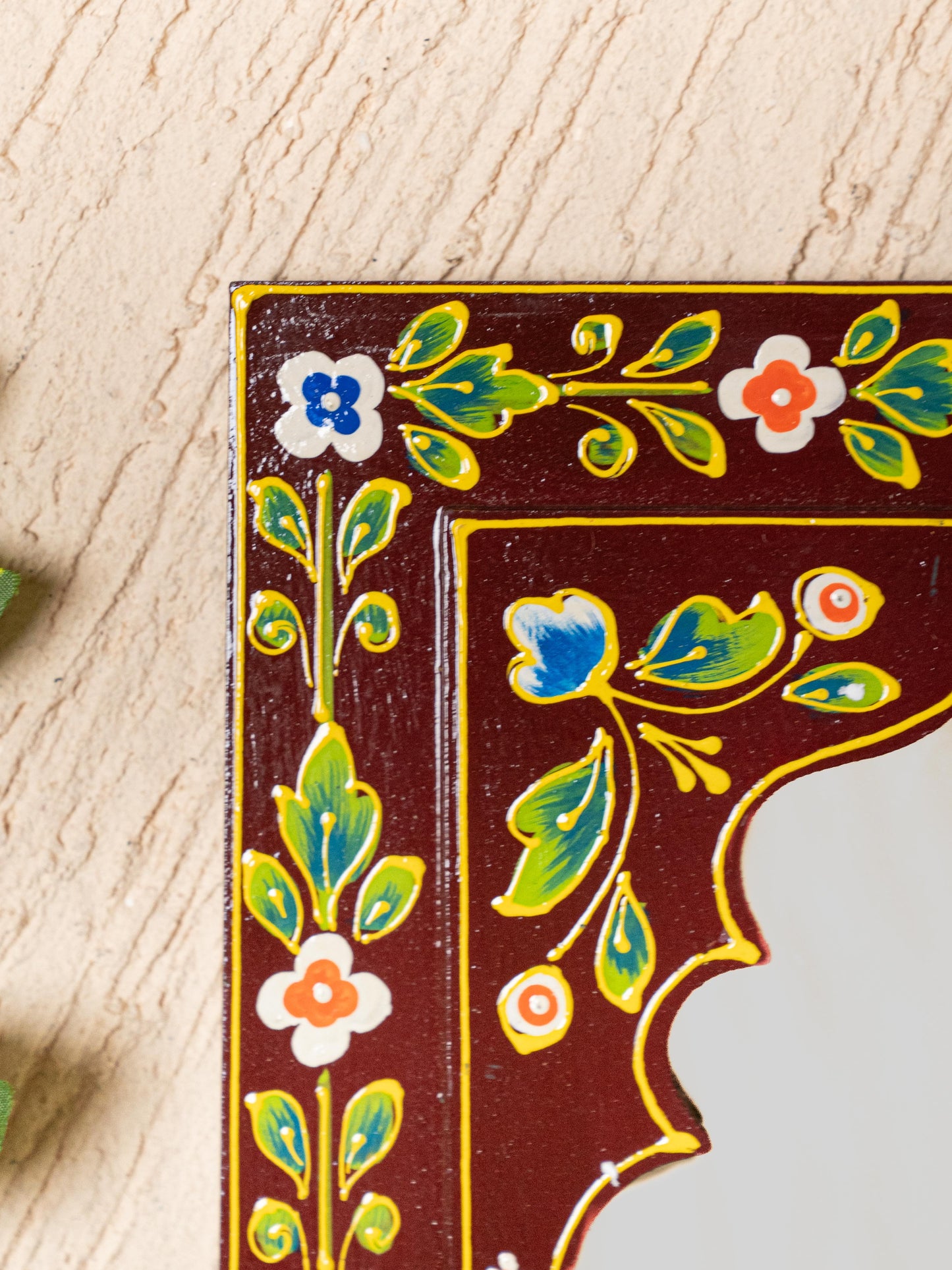Wooden Handpainted Wall Decor with Mirror - Brown - 18x9 inch - WL5196