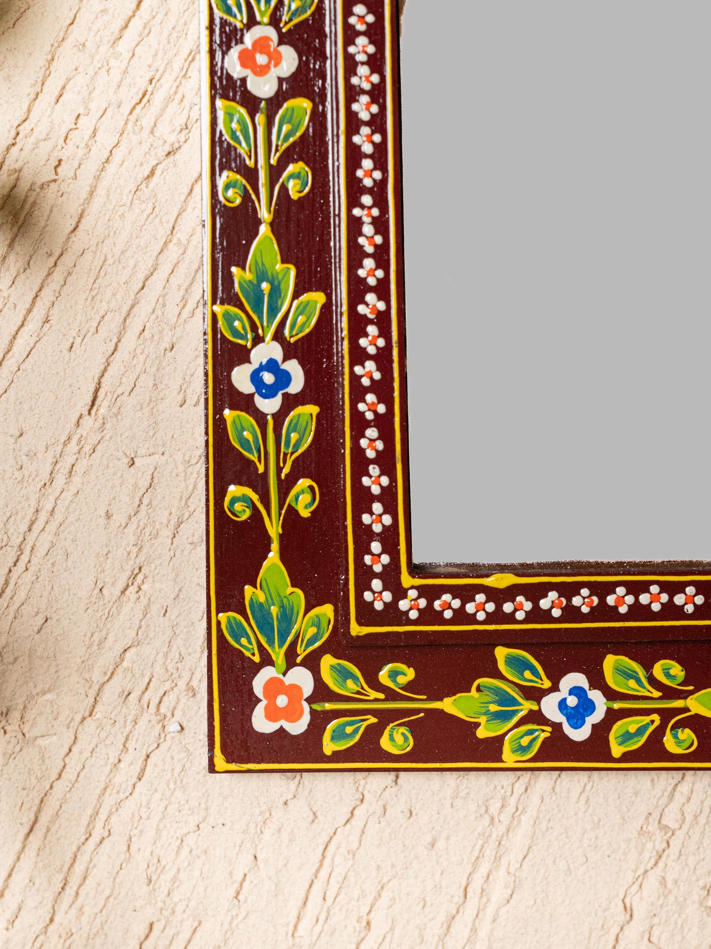 Wooden Handpainted Wall Decor with Mirror - Brown - 18x9 inch - WL5196