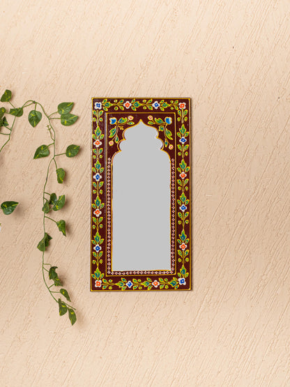 Wooden Handpainted Wall Decor with Mirror - Brown - 18x9 inch - WL5196