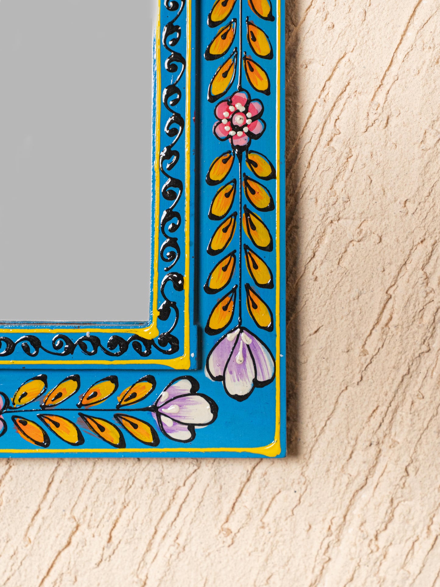 Wooden Handpainted Wall Decor with Mirror - Blue - 18x9 inch - WL5195