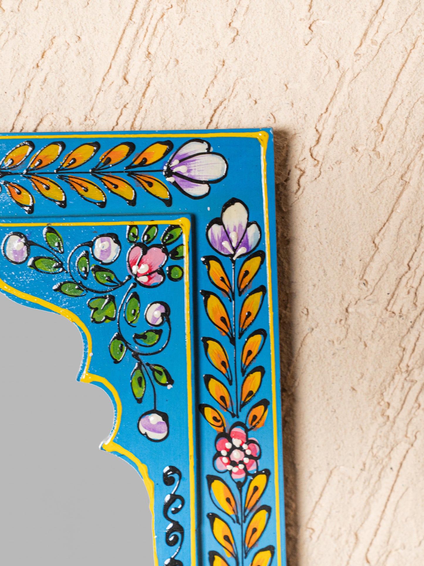 Wooden Handpainted Wall Decor with Mirror - Blue - 18x9 inch - WL5195