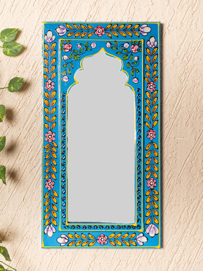 Wooden Handpainted Wall Decor with Mirror - Blue - 18x9 inch - WL5195