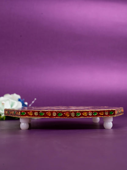 Hexagon Shaped Meenakari Manai - Red & White - 8x8 inch - WBG1805-2