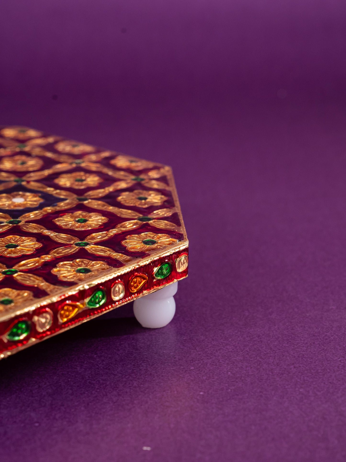 Hexagon Shaped Meenakari Manai - Red & Blue - 8x8 inch - WBG1805-3