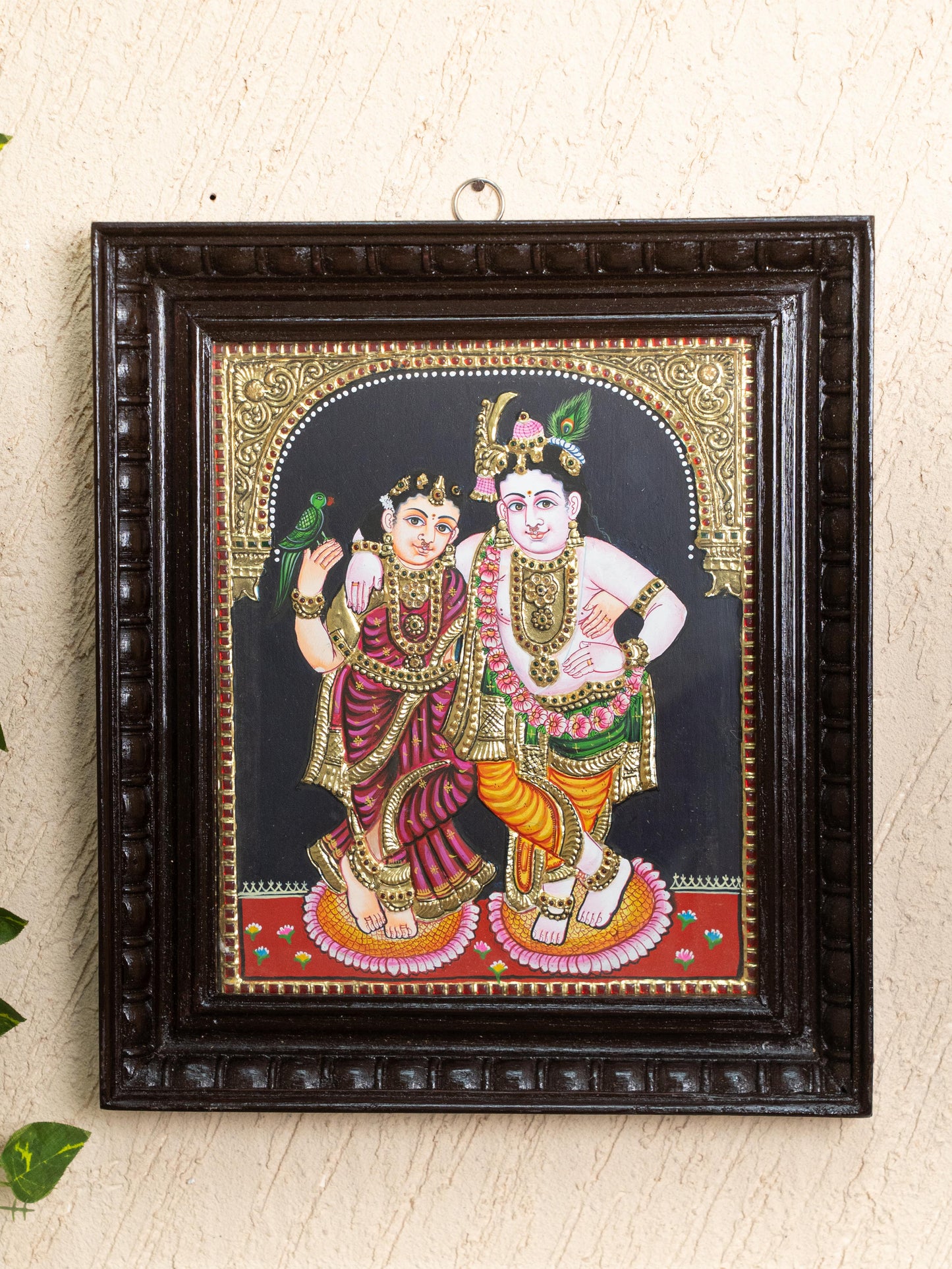 Tanjore Painting - Radha-Krishna - Flat (Gold Foil) - 12x10 inch - WL5201