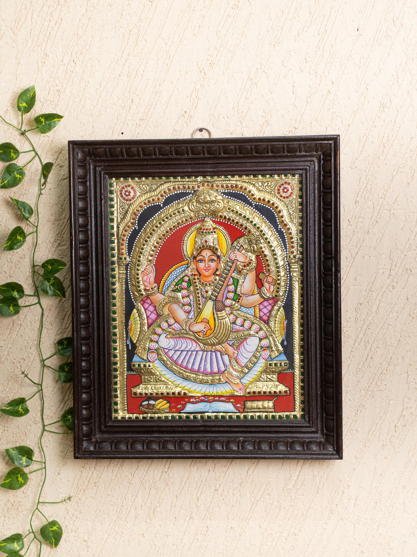 Tanjore Painting - Saraswathi - Semi Embossed - 15x12 inch - WL5202