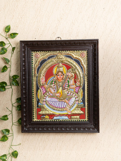 Tanjore Painting - Saraswathi - Semi Embossed - 15x12 inch - WL5202