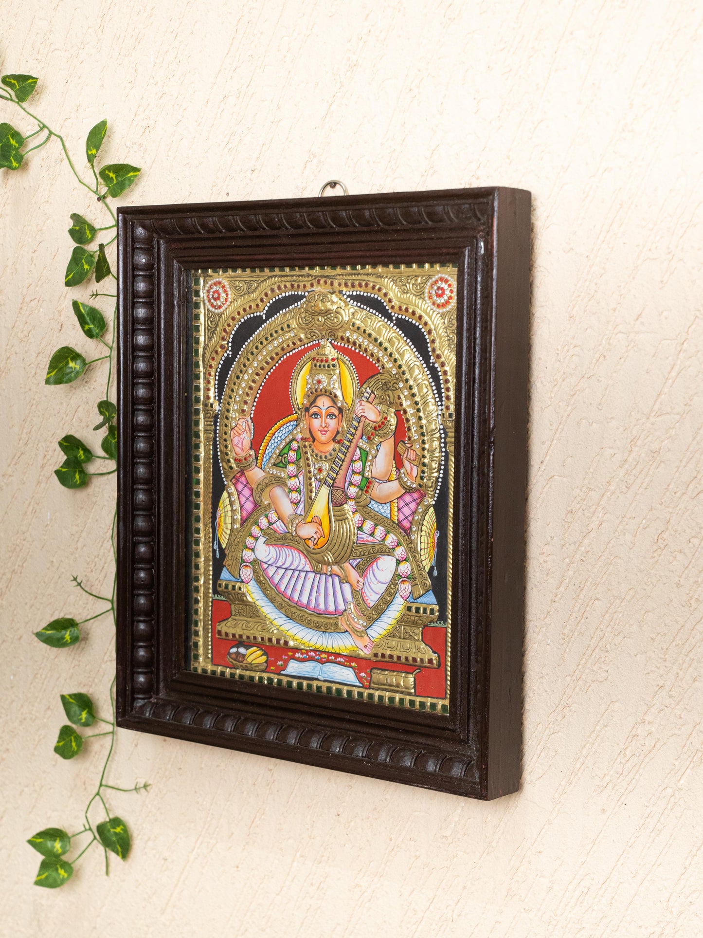 Tanjore Painting - Saraswathi - Semi Embossed - 15x12 inch - WL5202