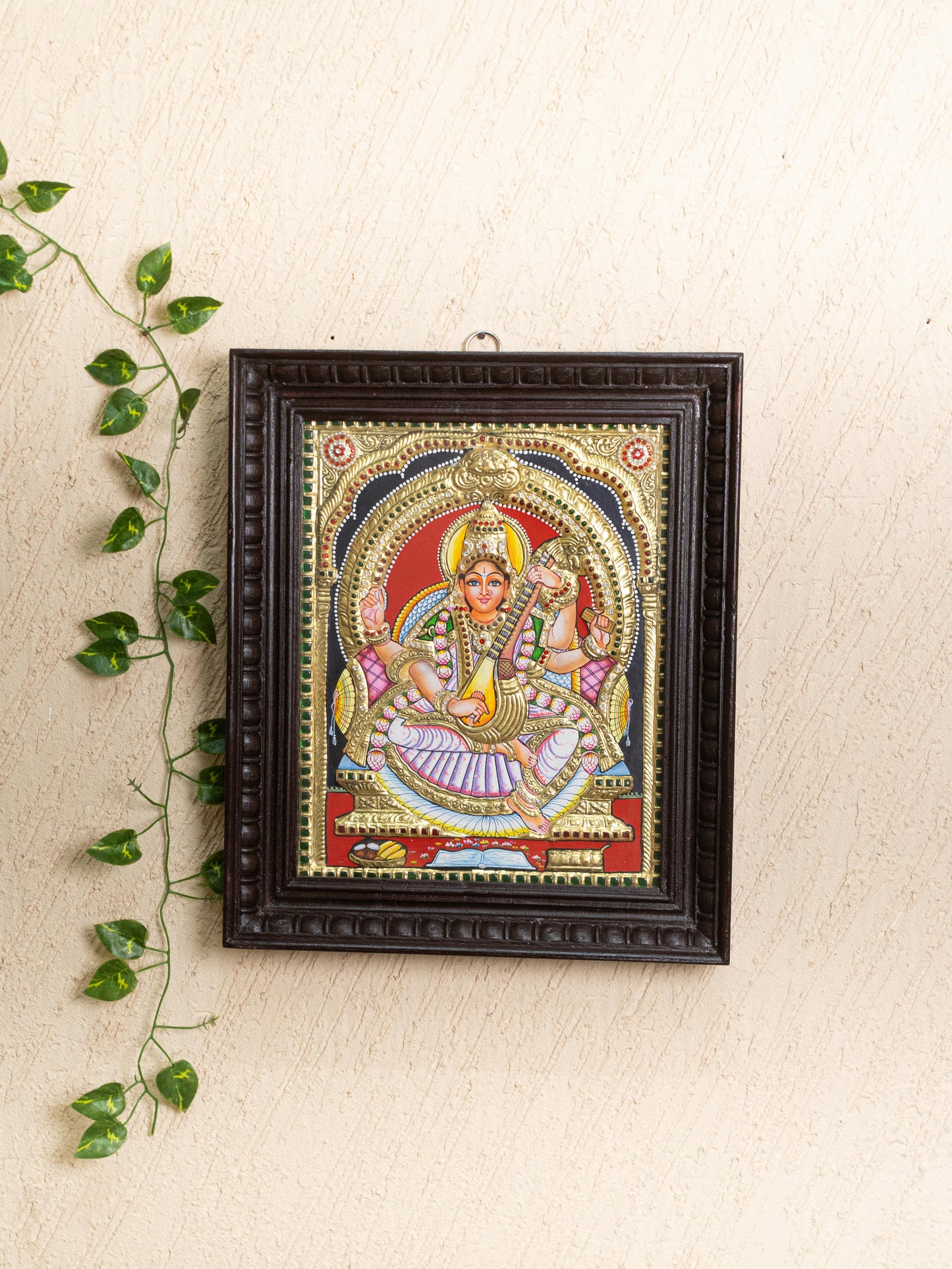 Tanjore Painting - Saraswathi - Semi Embossed - 15x12 inch - WL5202