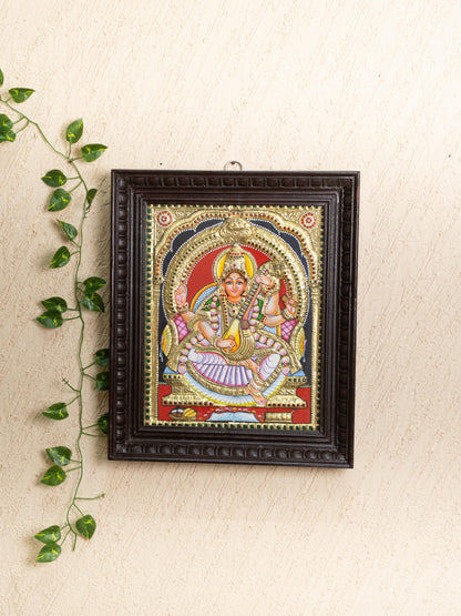 Tanjore Painting - Saraswathi - Semi Embossed - 15x12 inch - WL5202