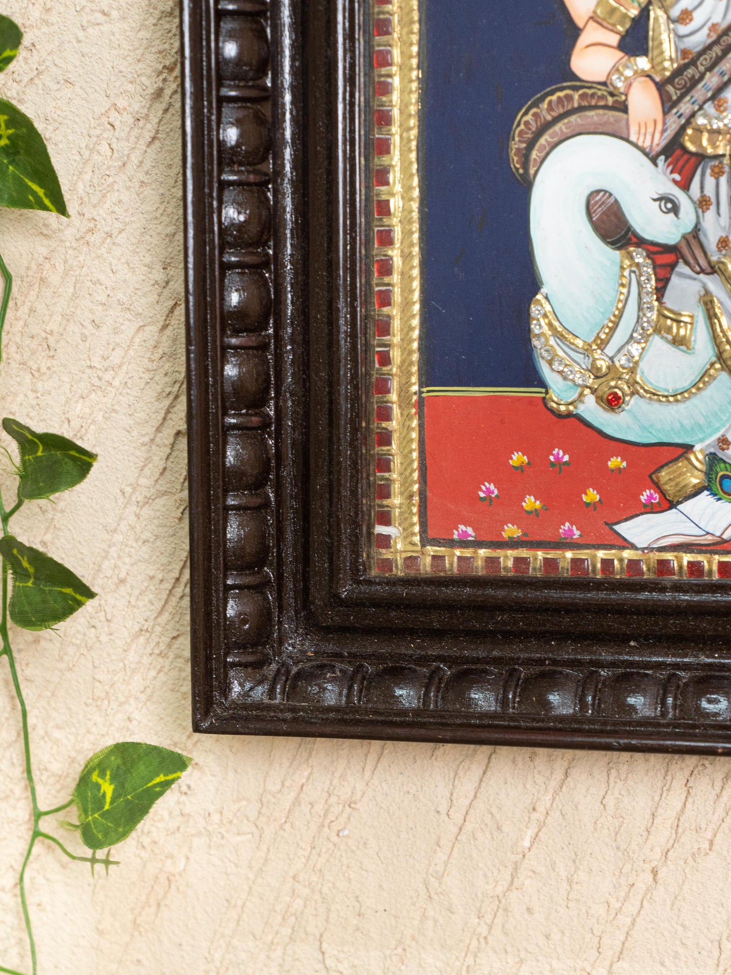 Tanjore Painting - Swan Saraswathi - Semi Embossed - 12x10 inch - WL5203