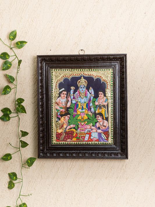 Tanjore Painting - Satyanarayana - Flat (Gold Foil) - 12x10 inch - WL5206