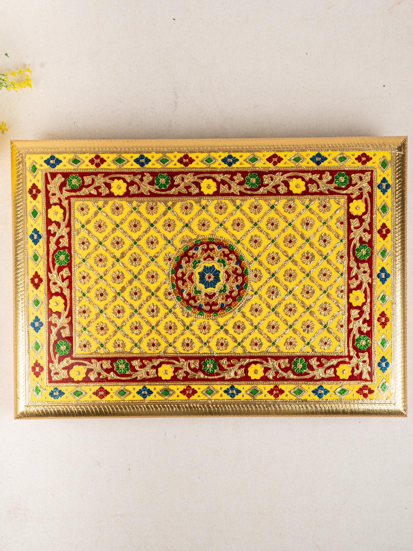 Meenakari Bajot - Floral Design - 15x21 inch -  Yellow - WL5209-4