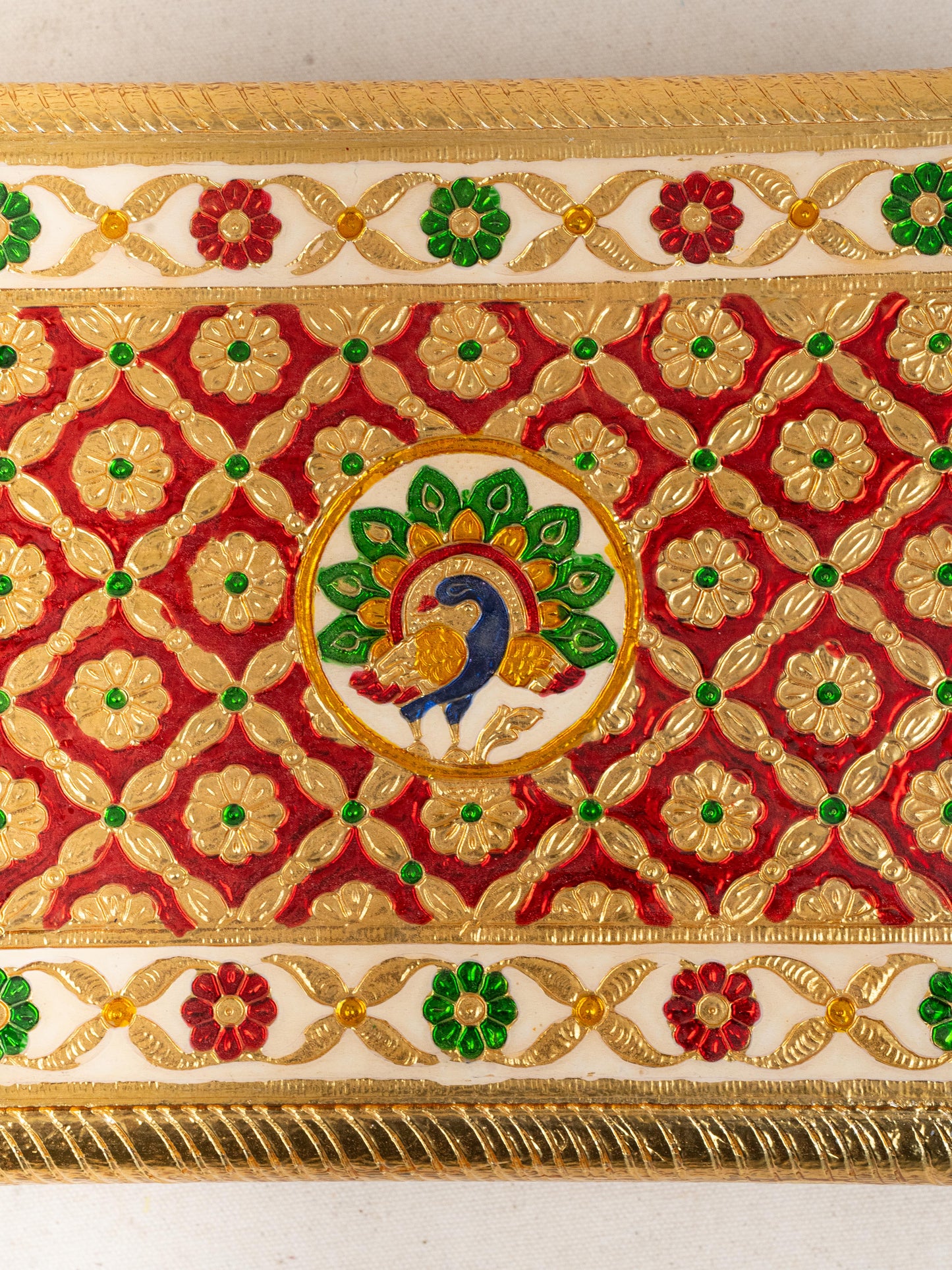 Meenakari Bajot - Peacock Design - 9x12 inch - Red - WL5211-1