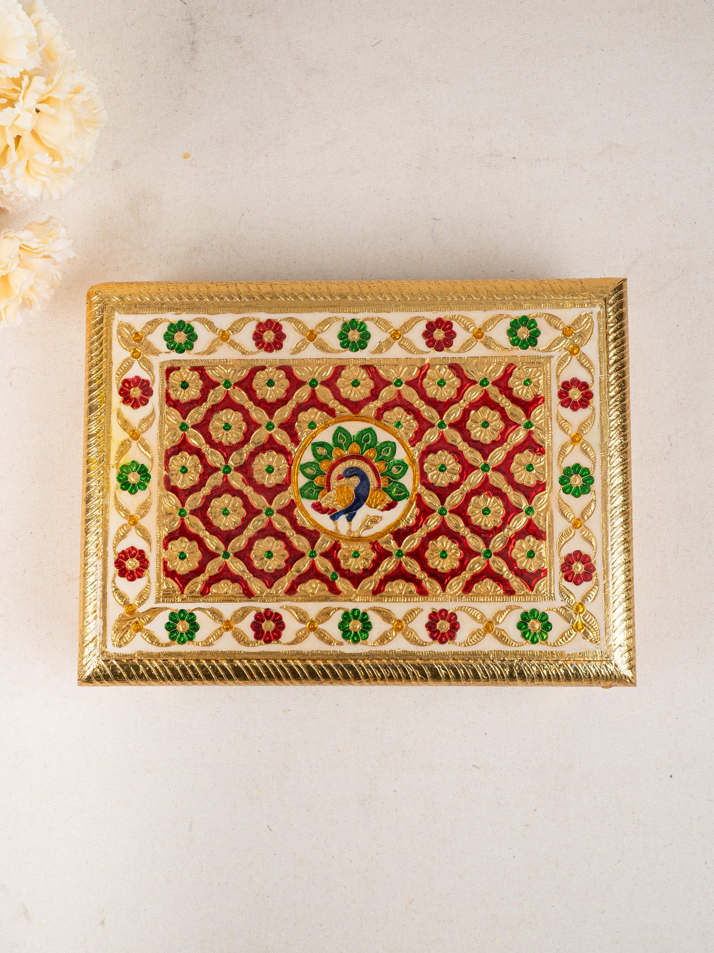 Meenakari Bajot - Peacock Design - 9x12 inch - Red - WL5211-1