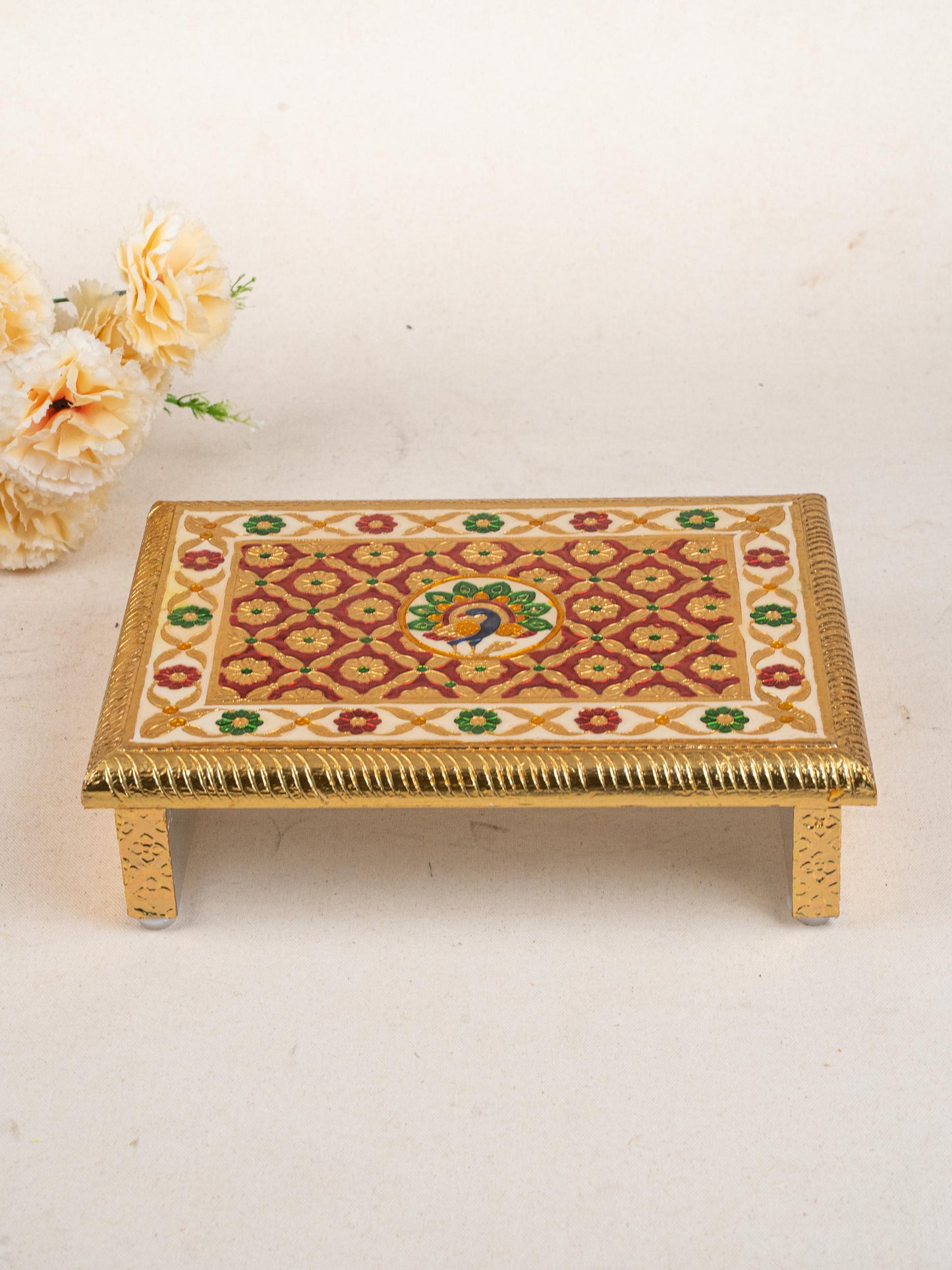 Meenakari Bajot - Peacock Design - 9x12 inch - Red - WL5211-1