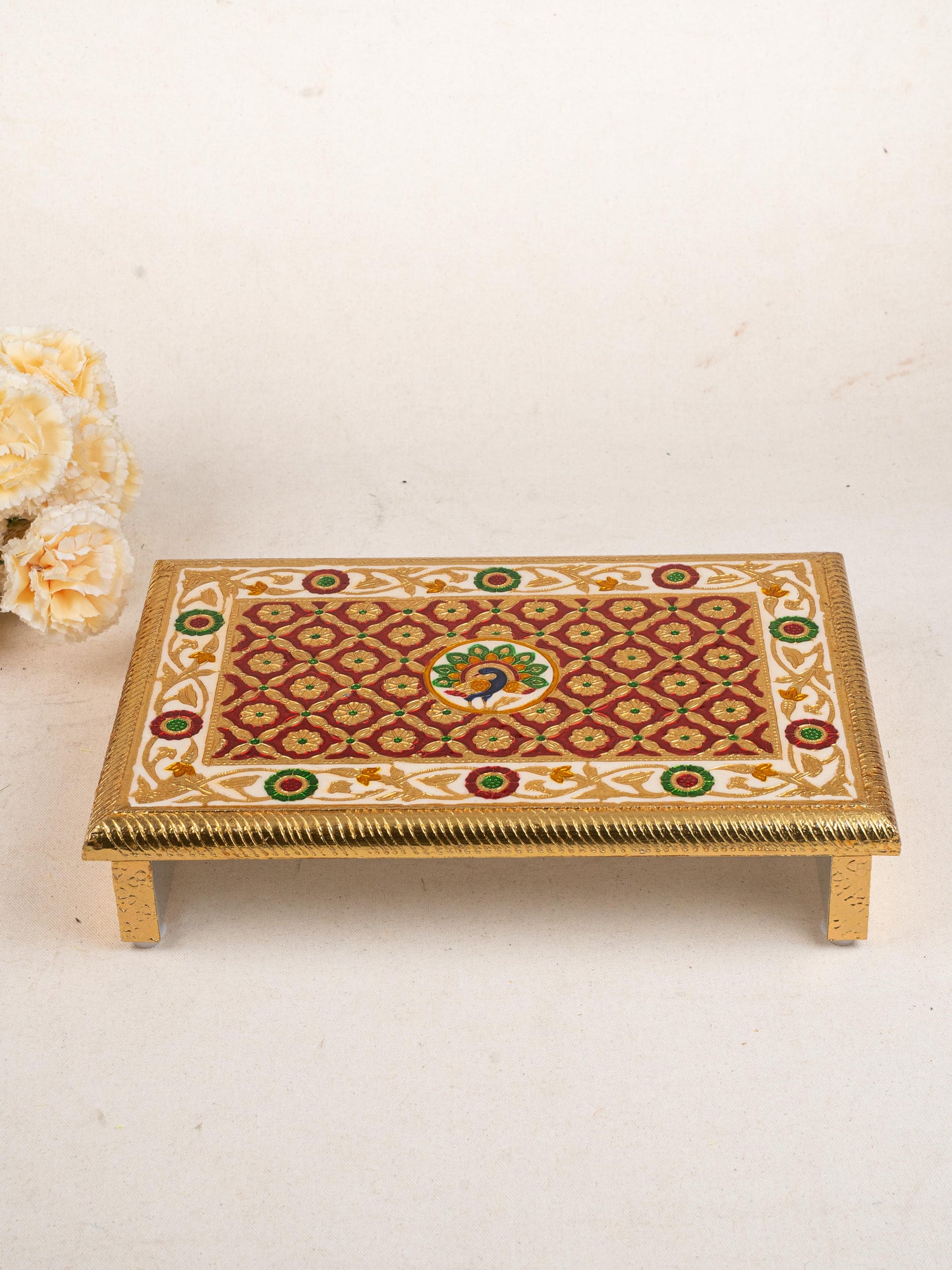 Meenakari Bajot - Peacock Design - 10x15 inch - Red - WL5211-2