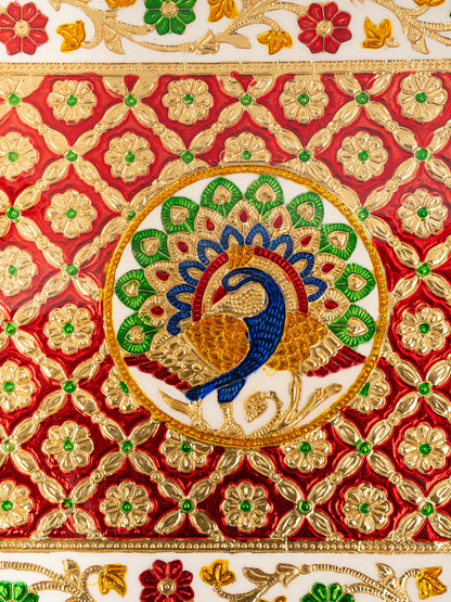 Meenakari Bajot - Peacock Design - 12x18 inch - Red - WL5211-3