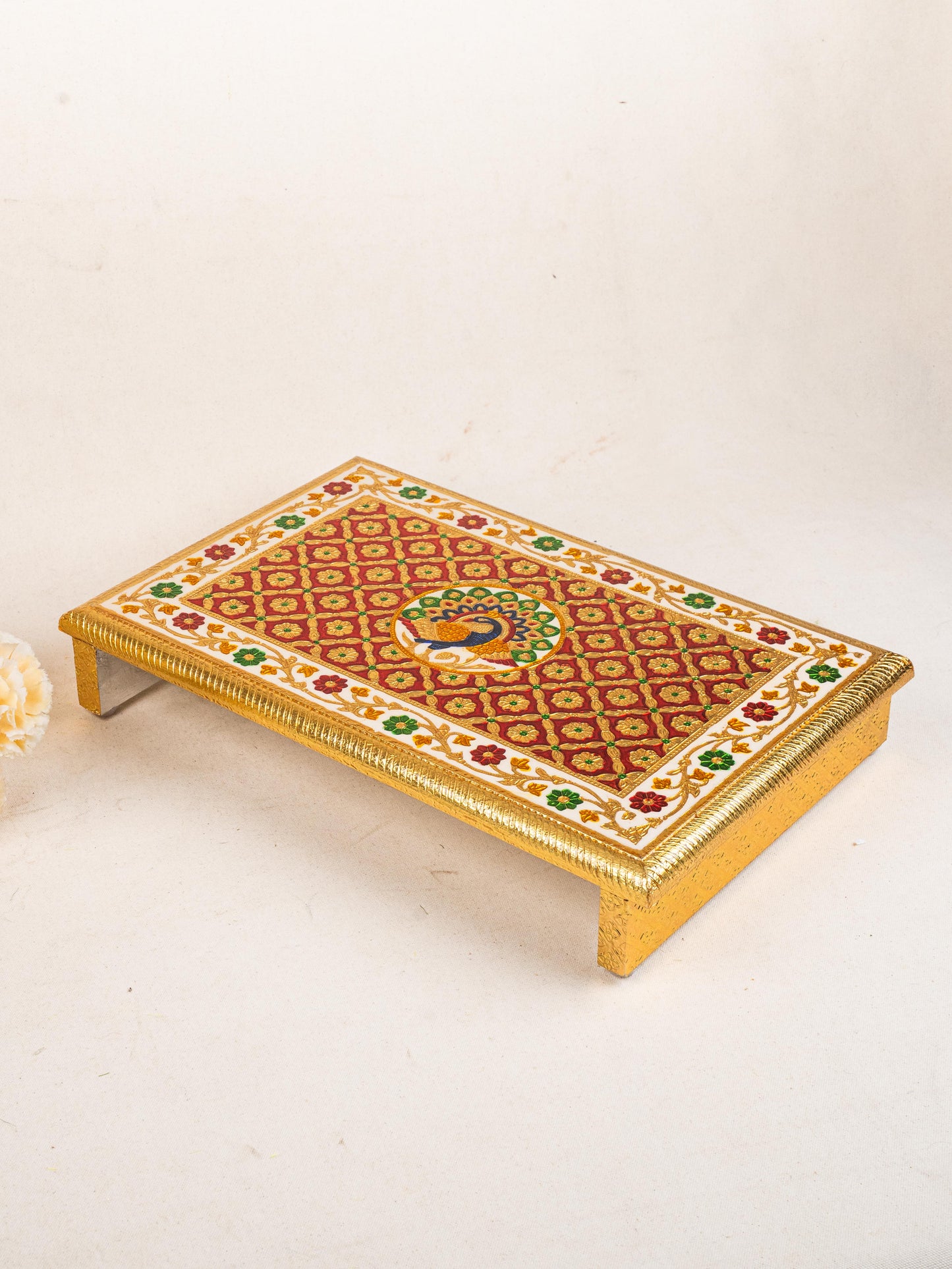Meenakari Bajot - Peacock Design - 12x18 inch - Red - WL5211-3