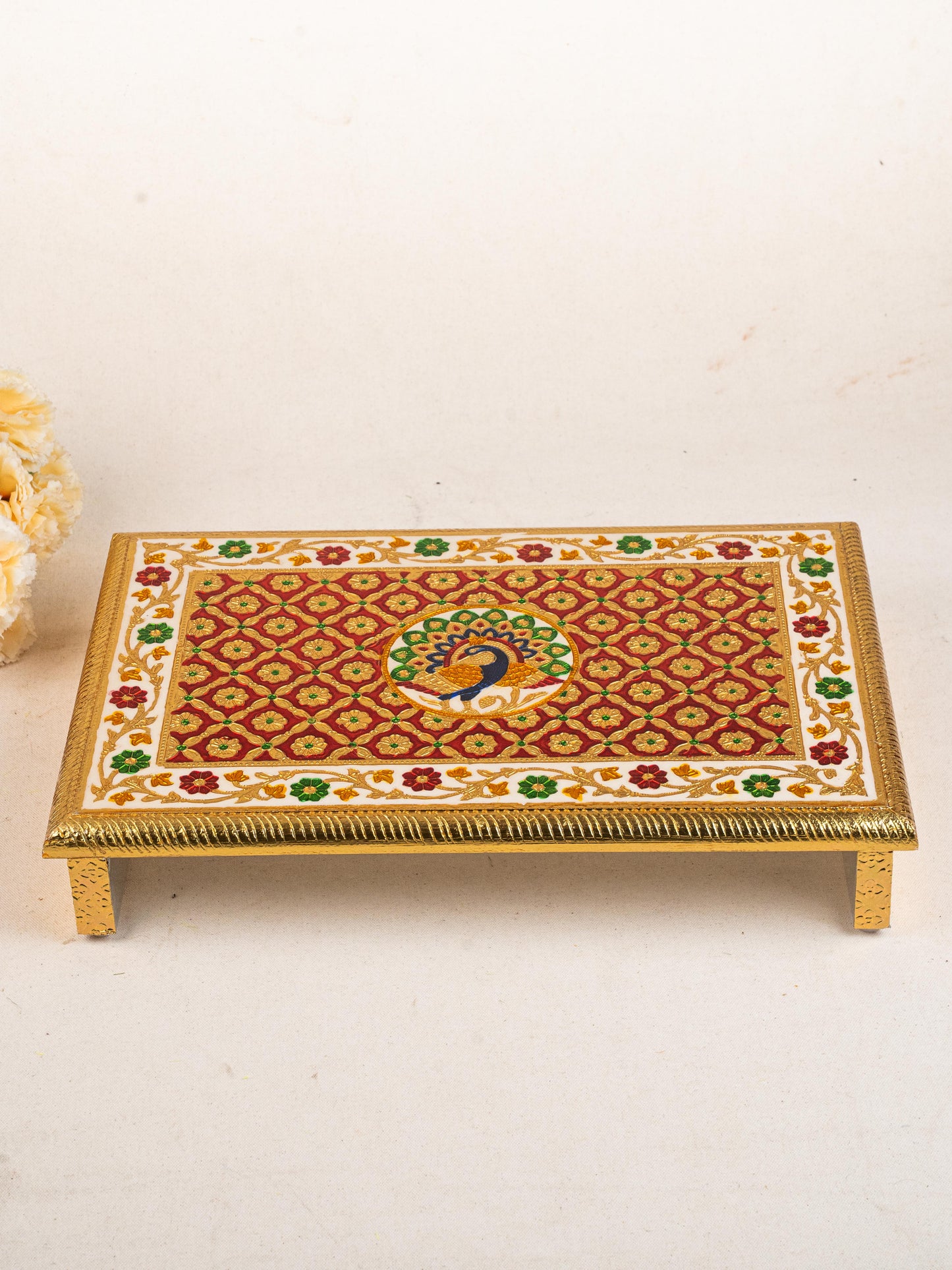 Meenakari Bajot - Peacock Design - 12x18 inch - Red - WL5211-3