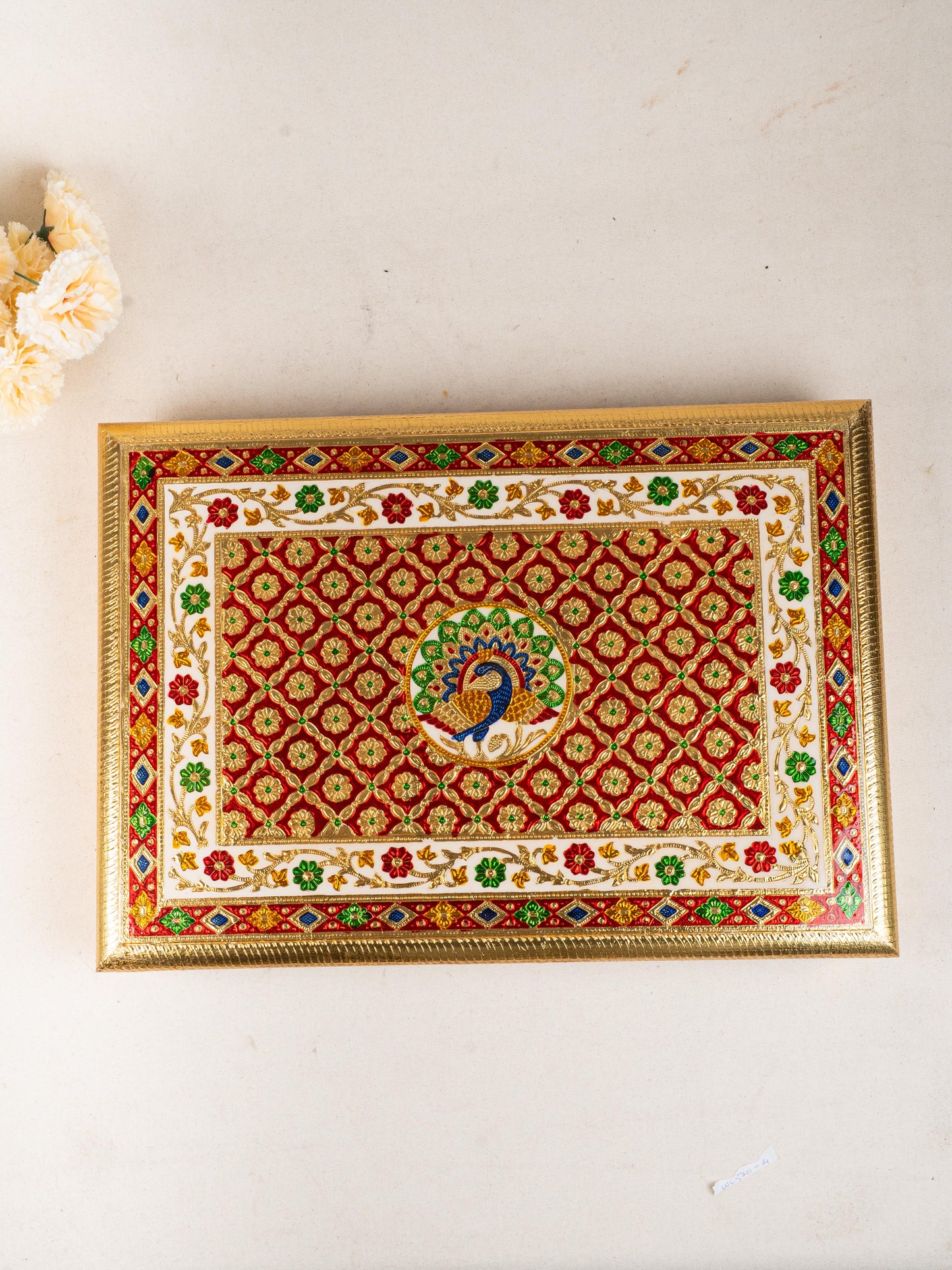 Meenakari Bajot - Peacock Design - 15x21 inch - Red - WL5211-4