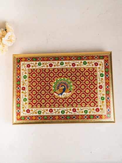 Meenakari Bajot - Peacock Design - 15x21 inch - Red - WL5211-4