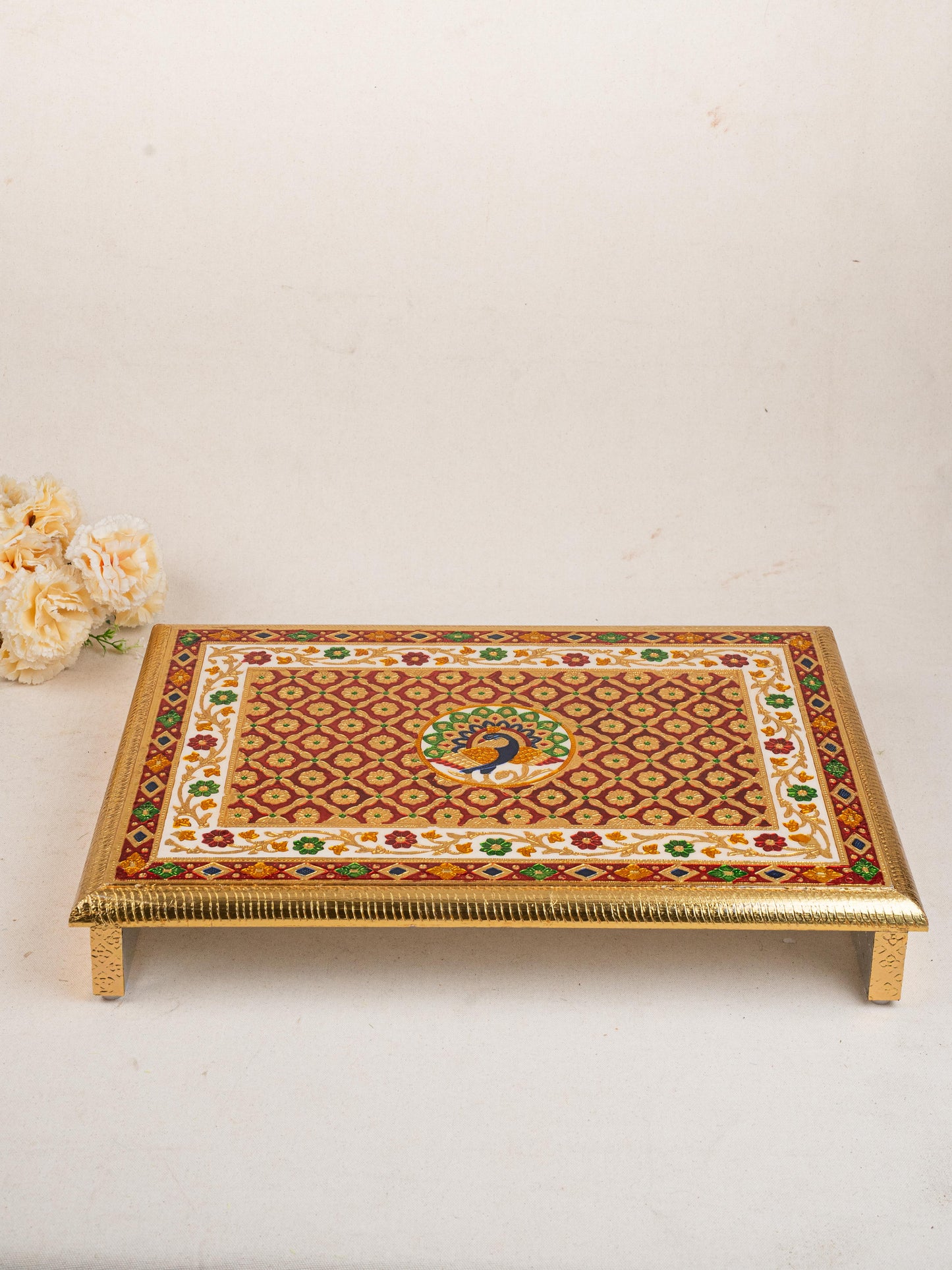 Meenakari Bajot - Peacock Design - 15x21 inch - Red - WL5211-4